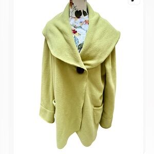 JANSKA WRAP COAT AVOCADO GREEN POLAR FLEECE SHAWL COLLAR JACKET OVERSIZE MEDIUM